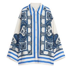 Arket Printed Shirt - White/Blue/Black - size 36